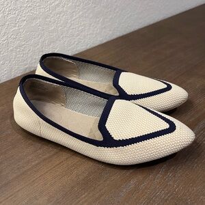 Birdies The Blackbird Eggshell Navy Flats Knit Woven Loafers Slip-ons Size 6.5